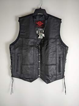 Alpha Cycle Gear Men Black Leather Vest XL NWT