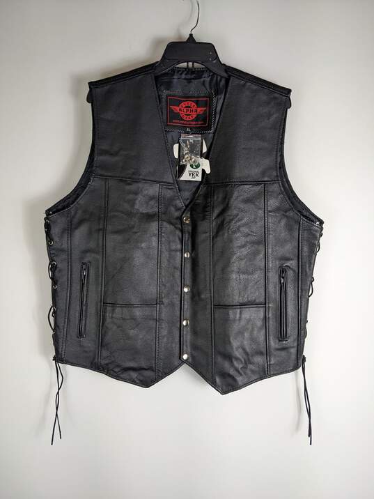 Alpha Cycle Gear Men Black Leather Vest XL NWT image number 1