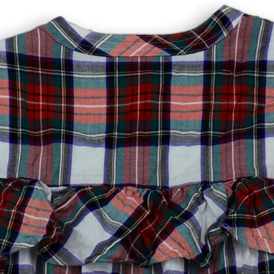 Womens Multicolor Plaid Long Sleeve Round Neck Button Blouse Top Size XS image number 4