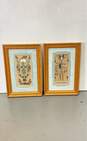 2 Mother Earth & Hunchback Watercolor Authentic Navajo Sand Painting Signed image number 1
