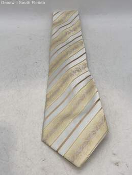 Authentic Giorgio Armani Mens White And Gold Toned Printed Designer Tie