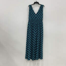 Womens Blue Chevron Pleated Sleeveless V-Neck Regular Fit Maxi Dress Size 2 alternative image