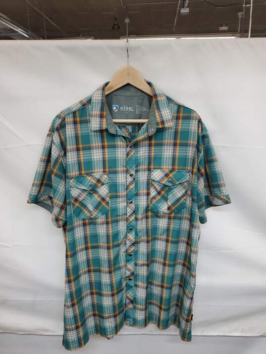 Mn Kuhl Eluxor Green Plaid Button T Shirt Sz XL 17S image number 1