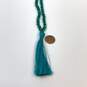 Designer J. Crew Gold-Tone Tassel Fashionable Blue Beaded Necklace image number 3