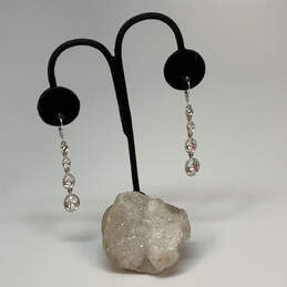 Designer Givenchy Silver-Tone Leverback Crystal Cut Stone Dangle Earrings