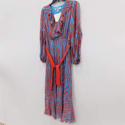 Diane von Furstenberg Jaxson Ruffled Crepe de Chine Blue & Red Zebra Print Women's Midi Dress Size S NWT with COA alternative image