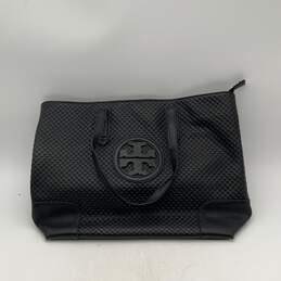 Tory Burch Womens Black Leather Double Handle Inner Pocket Zipper Tote Bag Purse