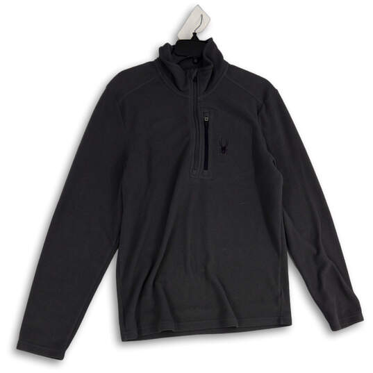 Womens Gray Mock Neck Long Sleeve Quarter Zip Fleece Pullover Jacket Size M image number 1