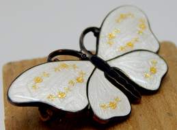 Vintage O.F. Hjortdahl Norway 925 White Enamel Butterfly Brooch 6.2g alternative image
