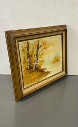 Original Landscape Oil on canvas Birch Trees on a Lakefront 1970s by D. Minefeul alternative image