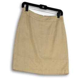 Womens Tan Flat Front Back Zip Regular Fit Short A-Line Skirt Size 6P