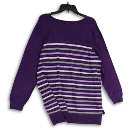 Womens Purple Striped Long Sleeve Round Neck Pullover Sweater Size 18/20 alternative image