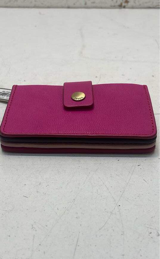 Fossil Leather Mini Tab Wallet Hot Pink image number 3