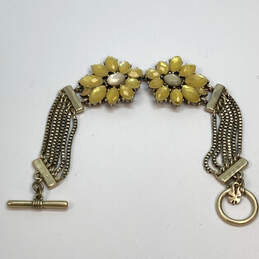 Designer Lucky Brand Gold-Tone Yellow Crystal Cut Stone Chain Bracelet
