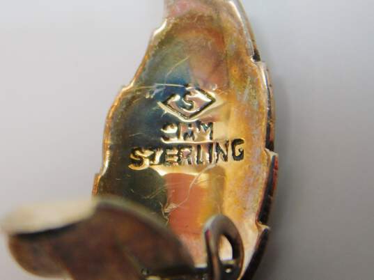 Vintage Siam Sterling 925 Enamel Clip-On Earrings & Panel Bracelet 37.2g image number 6