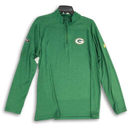 Mens Green NFL Long Sleeve Quarter Zip Mock Neck Pullover Sweatshirt Size L