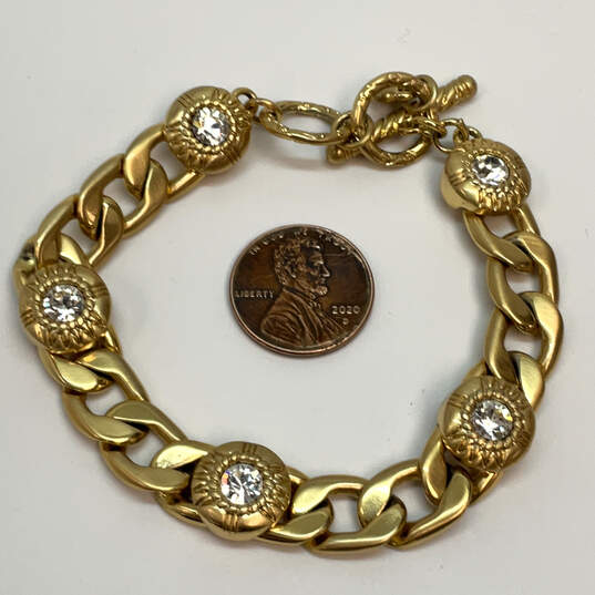 Designer Brighton Gold-Tone Rhinestone Toggle Clasp Link Chain Bracelet image number 2