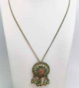 VNTG Silver Tone Coral Tibetan Style Pendant Necklace