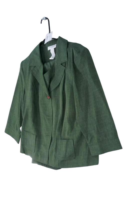 NWT Womens Green Long Sleeve Button Front 2 Piece Pant Suit Size 16 image number 1