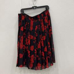 NWT Womens Red Black Paisley Pleated Pull-On Flare Skirt Size 12 alternative image