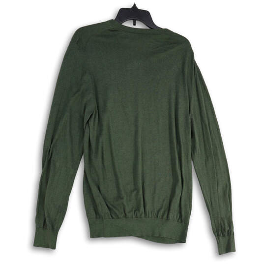 Womens Green Knitted V-Neck Long Sleeve Pullover Sweater Size X-Large image number 2