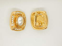 Christian Dior Faux Pearl Icy Rhinestone Gold-Tone Designer Clip Earrings alternative image