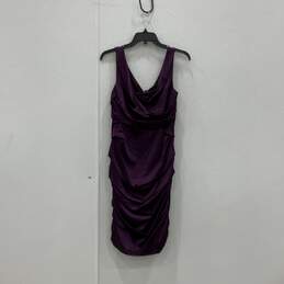 NWT Womens Purple Satin Ruched Sleeveless Cocktail Sheath Dress Size 4