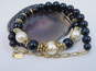 VNTG Mid Century Faux Pearl, Black & Gold Tone Beaded Necklace Lot image number 3