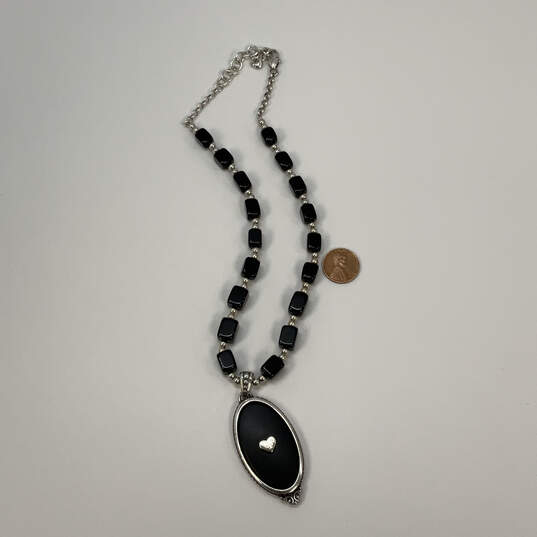 Designer Brighton Silver-Tone Black Beads Engraved Pendant Necklace image number 3