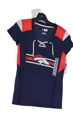 NWT Womens Blue Short Sleeve NFL Denver Broncos Football Team T Shirt Size Small