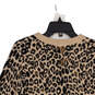 Womens Tan Leopard Print Round Neck Long Sleeve Pullover Sweater Size Small image number 4