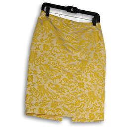 Womens Yellow Floral Elastic Waist Pull-On Straight & Pencil Skirt Size 2