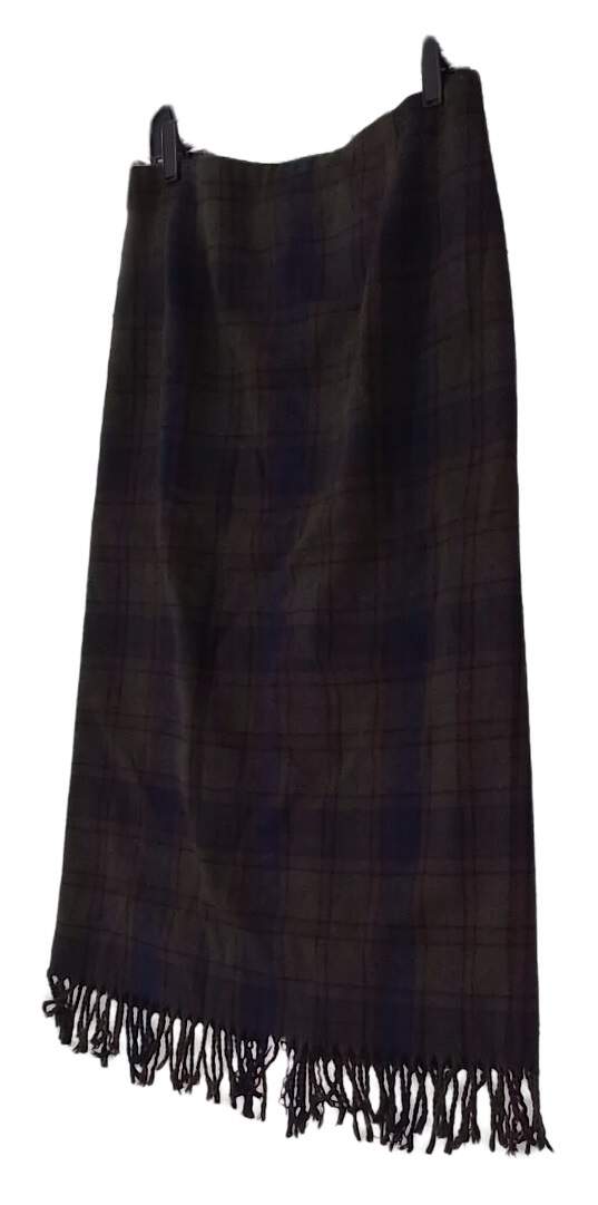 Womens Blue Green Plaid Casual Pull On Wool A Line Skirt Size 12P image number 2