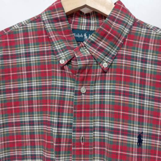 Ralph Lauren Custom Fit Men's Red/Green Plaid Button-Up Shirt Size M image number 2