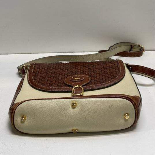 Bally Leather Vintage Woven Flap Crossbody Cream Brown image number 3