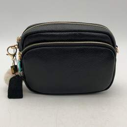 Pom Pom London Womens Black Gold Leather Detachable Strap Charm Crossbody Bag