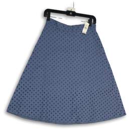 NWT Womens Blue Geometric Eyelet Knee Length Back Zip A-Line Skirt Size 4