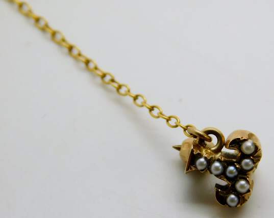VNTG Sorority Kappa Delta 10K Yellow Gold Seed Pearl & Emerald Pin 3.8g image number 3