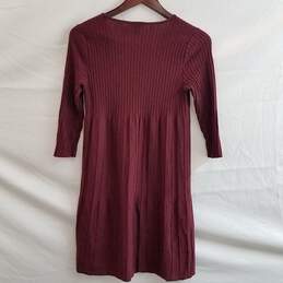 Eileen Fisher Petite Size PM Maroon Wool Ribbed Knit 3/4 Sleeve Scoop Neck Dress alternative image