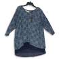 NWT Rose & Olive Womens Blue Printed V-Neck 3/4 Sleeve Pullover Blouse Top Sz 2X image number 1