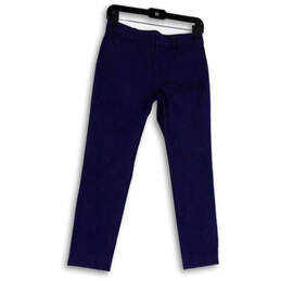 Womens Blue Flat Front Slash Pockets Straight Leg Dress Pants Size 2P