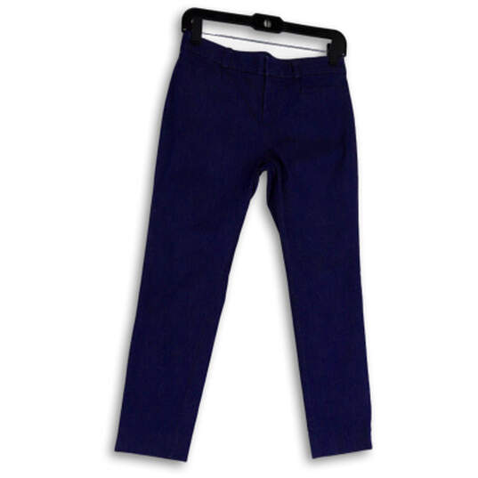 Womens Blue Flat Front Slash Pockets Straight Leg Dress Pants Size 2P image number 1