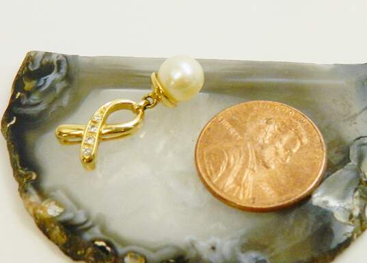 14K Yellow Gold Pearl & Diamond Accent Ribbon Charm 1.8g image number 5