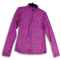 Womens Purple Space Dye 1/4 Zip Mock Neck Activewear Pullover T-Shirt Sz M