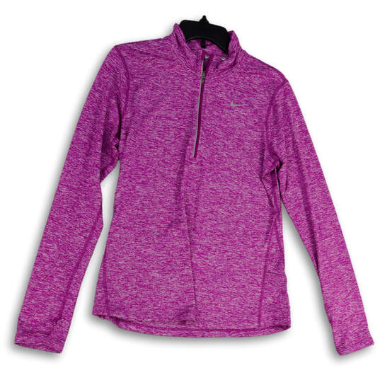 Womens Purple Space Dye 1/4 Zip Mock Neck Activewear Pullover T-Shirt Sz M image number 1