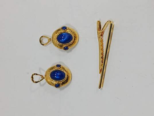 Navy & Gold Tone Costume Jewelry Set image number 3
