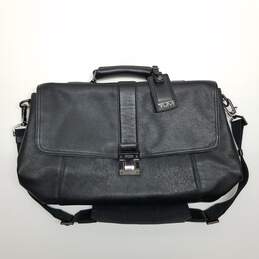 TUMI CAMBRIDGE FLAP LEATHER BRIEFCASE WITH SHOULDER STRAP