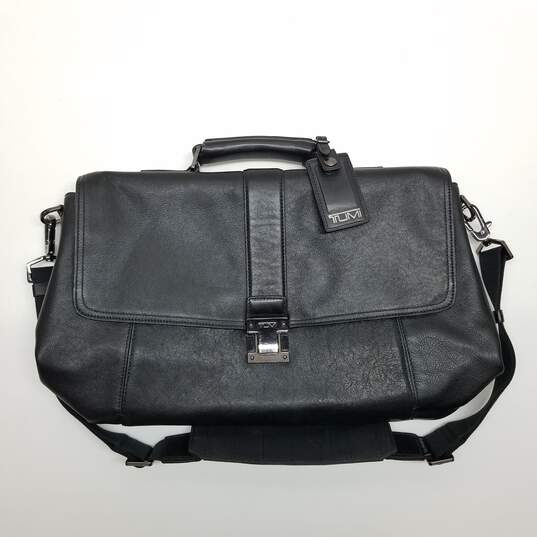 TUMI CAMBRIDGE FLAP LEATHER BRIEFCASE WITH SHOULDER STRAP image number 1