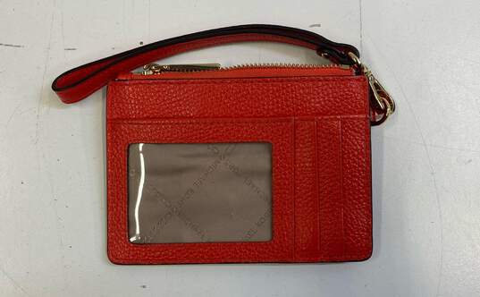 Michael Kors Orange Leather Zip Key Ring ID Card Organizer Wallet Wristlet image number 2