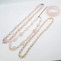 Silver / Gold Tone Rose Quartz Necklace & Bracelet Bundle 4pcs 222.4g alternative image